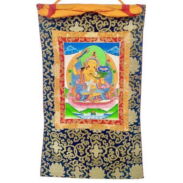 Thangka con imagen en el centro de Manjushree Brocado 56x82cm en fondo blanco